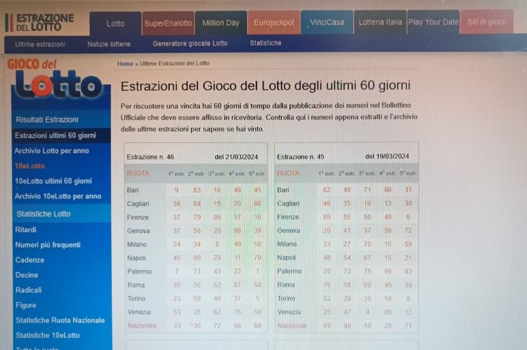 Lotto estrazioni x Consumatori 149
